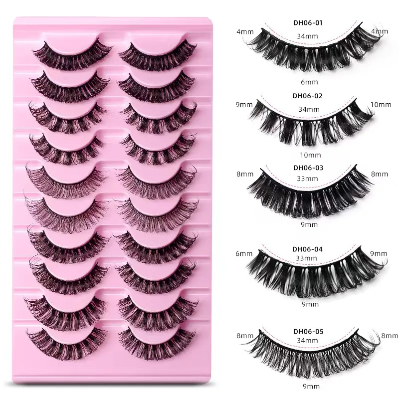 10 pairs of simulated Russian curly false eyelashes with large curvature and curled three-dimensional false eyelashes