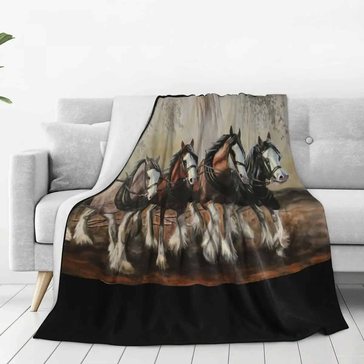 Clydesdale Horses Blanket Flannel Portable Throw Blankets Sofa Throw Blanket For Home Bedroom Travel Throws Bedspread Quilt