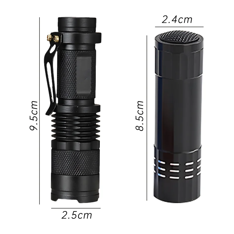 Mini lampe de poche UV LED, torche ultraviolette zoomable, lumières ultra en verre pour scorpions, urine d'animaux, lampe d'inspection SAF, 395 nm, 365nm