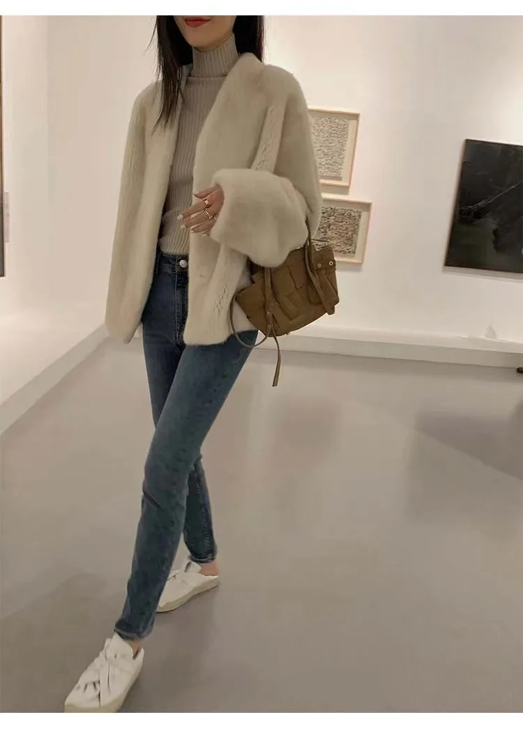 معطف فرو الثعلب المقلد الدافئ والفضفاض للنساء ، رقبة حرف V ، أنثى ، كوري ، جديد ، خريف ، شتاء #5