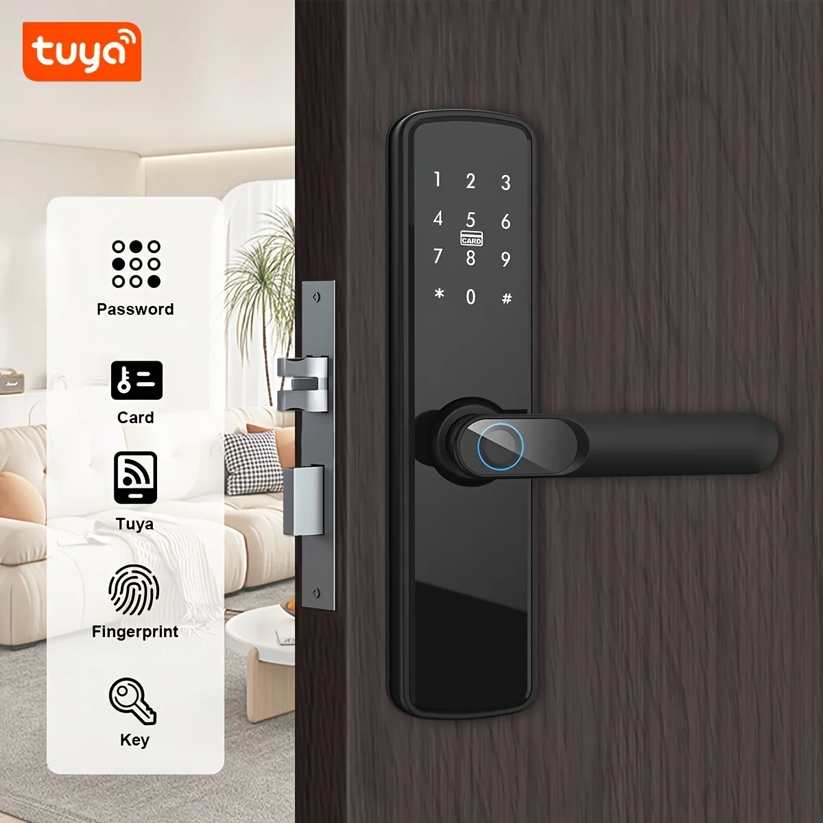 

L.AOL.AU Smart Fingerprint & Password - Sleek Black Digital Keypad Entry With Blue Accent, Battery-Powered, Compatibility,