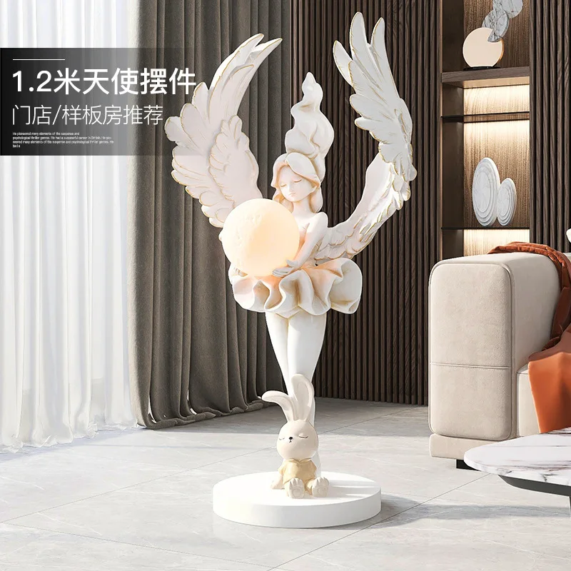 Angel girl large-scale floor-to-ceiling ornaments, home accessories, living room TV cabinet, side lamp sculpture opened and move