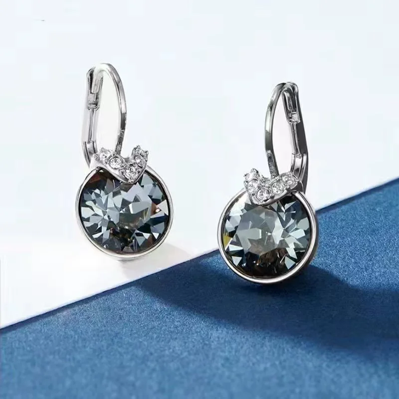 Bella V Drop Earring for Women Christmas Birthday Genuine Crystals from Austria Round Cut Dangle Silver Color Pierced Jewelry