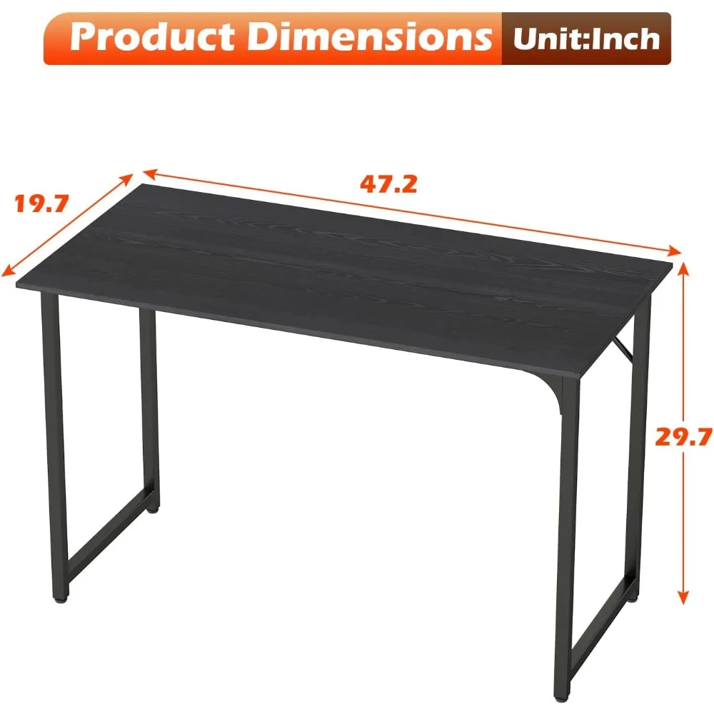 Escritorio de computadora de estilo simple y moderno para juegos de escritura de estudio de oficina en casa, escritorio negro resistente y espacioso de 47 pulgadas