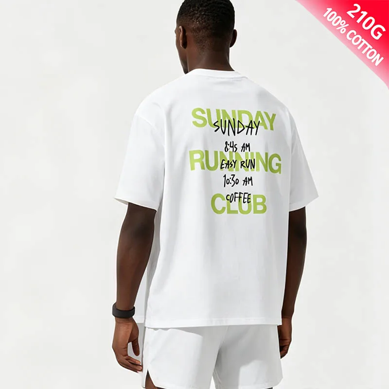 casual jogging tops Men's and women's 100%cotton short-sleeved T-shirts featuring the letter pattern of Sunday Running Club -A5