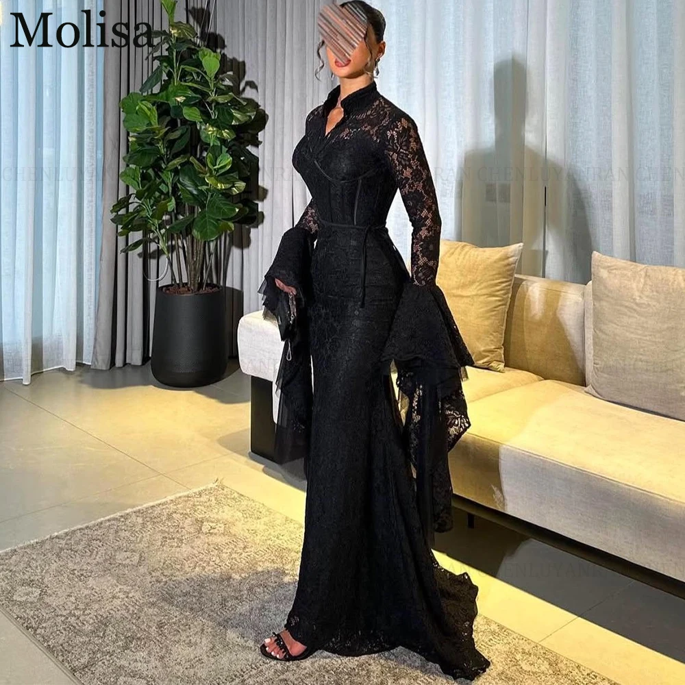 MOLISA 절묘한 레이스 공식 행사 드레스 맞춤형 2025 새로운 인어 긴 소매 바닥 길이 파티 댄스 파티 이브닝 ​​가운