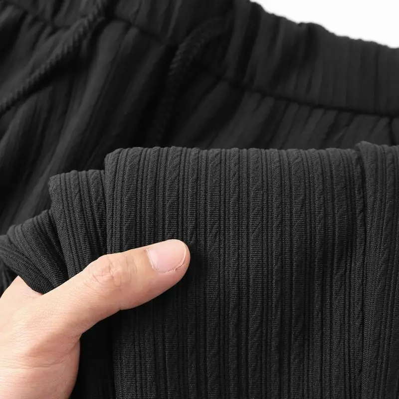 

Textured Stripe Pleated Men's Sweatpants Summer Large Size Loose American Sporty Trousers Thin Casual Pants Youth Active Style