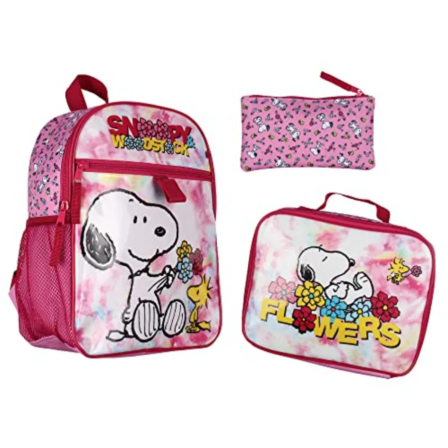 Peanuts Snoopy Woodstock Flower Character 3 PC Mini Backpack Lunch box Pencil Pouch