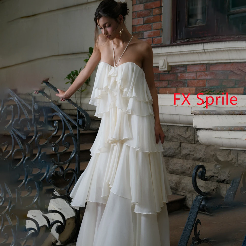 Aangepaste eenvoudige chiffon avondjurk mode halter mouwloze homecoming jurken elegante sweep trein vestido de festa