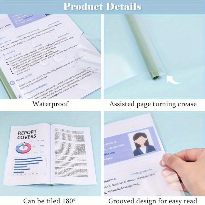 Cartella portadocumenti impermeabile resistente da 10 pezzi A4 Copertine trasparenti Raccoglitori scorrevoli Raccoglitore di carta Clip Raccoglitore a fogli mobili Archiviazione
