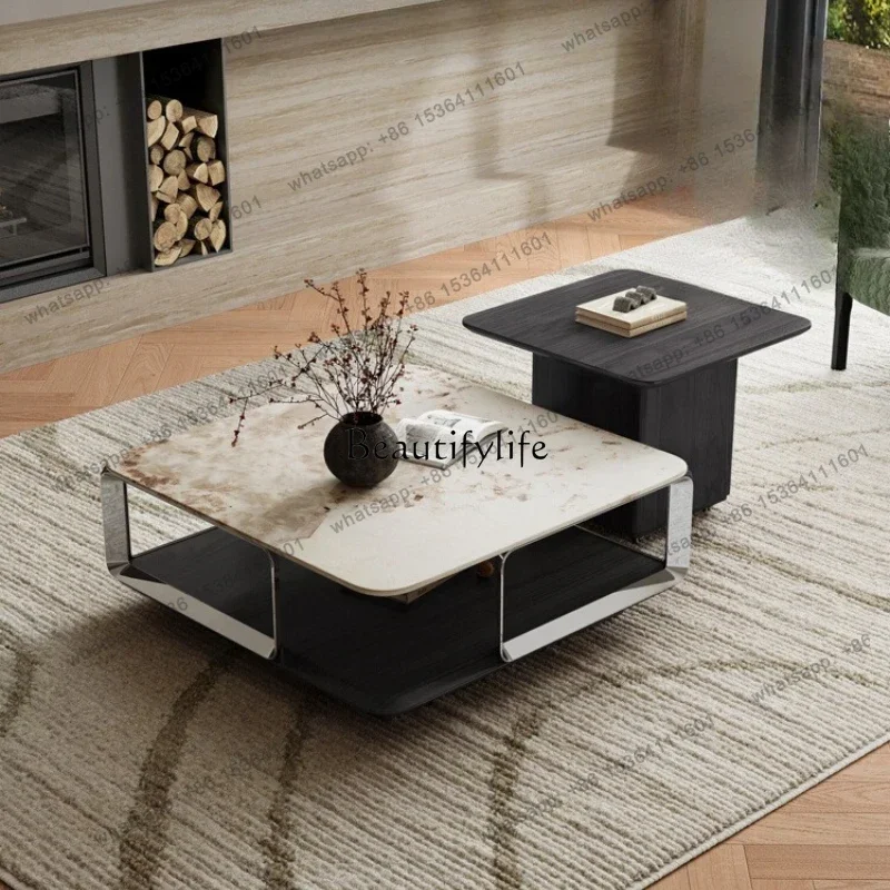 D30 minimalist microcrystalline stone coffee table combination, small apartment living room high-end sense large tea table
