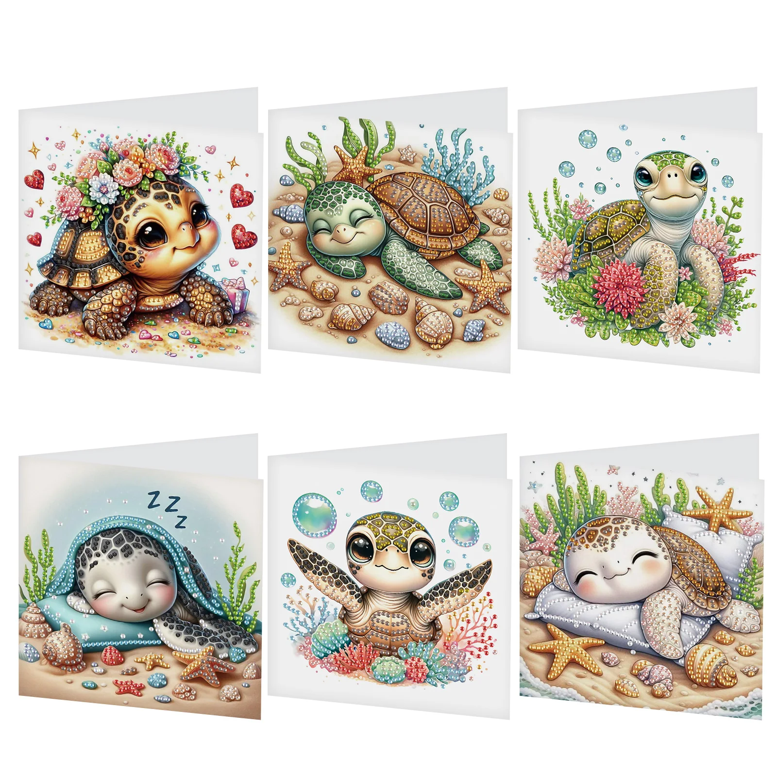 6PCS Diamond Art Painting Greeting Card Kit Diamond Art Greeting Cards,sea turtle Special Shaped Diamond Greeting Card Art Gifts