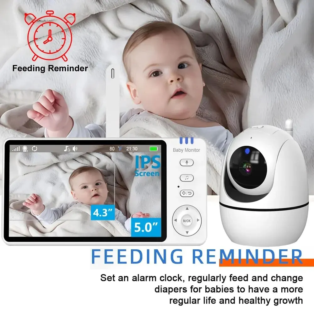 5 Inch Video Babyfoon Met 4x Zoom Babytelefooncamera Bebe Nanny Monitoren Moeder Kind Tweeweg Audio Nachtzicht Babysitter