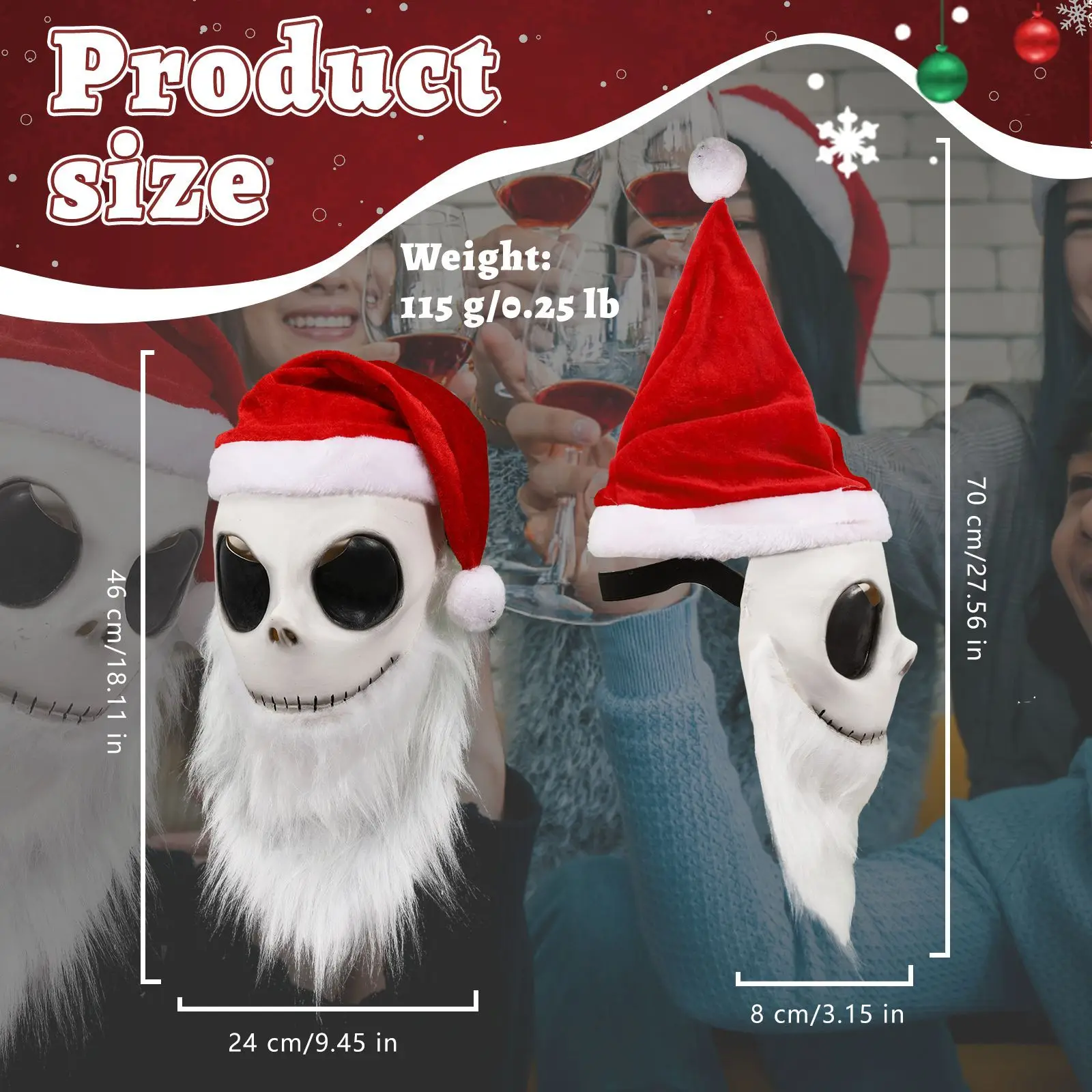 Weihnachtsmann-Maske Halloween Cosplay Kostüm-Maske Das Skelett Weißer Bart Roter Hut Albtraum-Party Cosplay-Requisiten – Detail 6