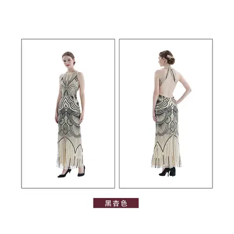 KVINNOR 1920 Retro Klänning Brudtärneklänning Pärlstavsprickad Mesh Paljettklänning Gatsby Bröllop Lång Klänning Bankett Middagsklänning Vestidos Morgonrock 2023 10 best sales 1920-talsklänning - №7