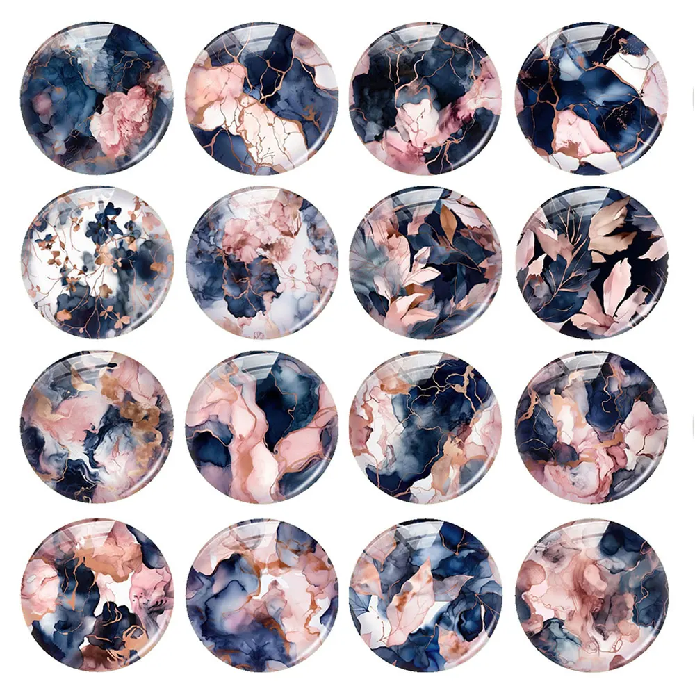 Random Mixed Round/Oval/Square Watercolor Pink Dark Blue Photo Glass Cabochon Flatback Demo Cameo For Diy Jewelry Making
