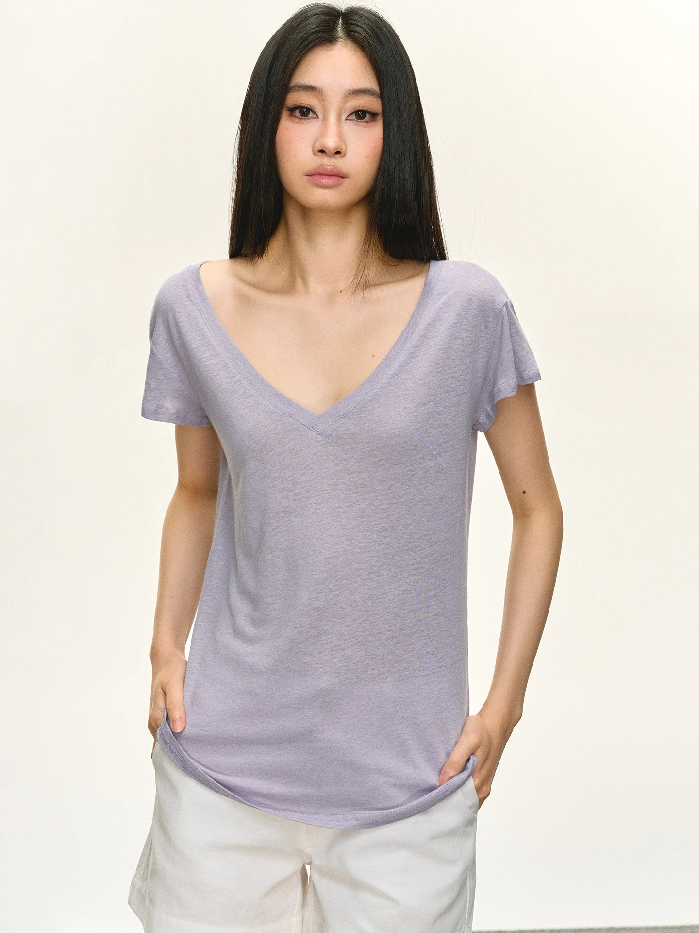 

Anna Aneae55 Casual Loose Linen ort Sve V-ne T-irt Women Summer Comfortable Versatile Purple Top Moisture ng