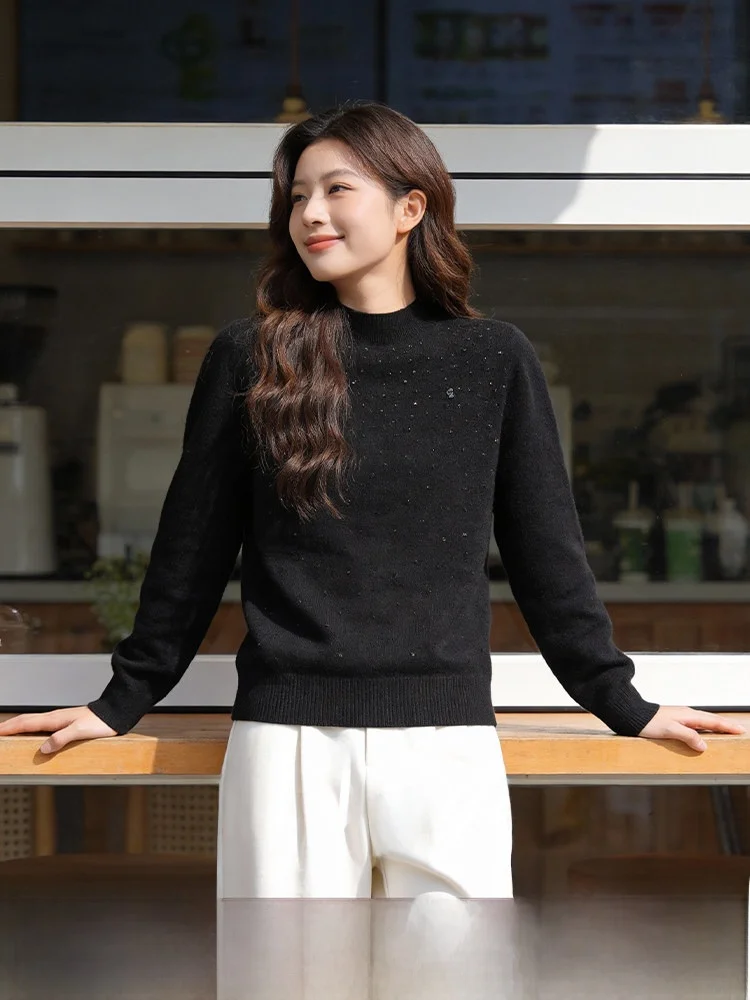 

Женская трикотажная одежда больших размеров с бриллиантовой отделкой, высоким воротником, облегающая, скрывающая фигуру, для весеннего сезона, нижнее белье...