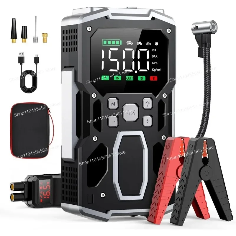 4000A Portable 12V Car Jump Starter with Air Compressor - 12V Vehicle Booster & Multi-Function Power Bank
