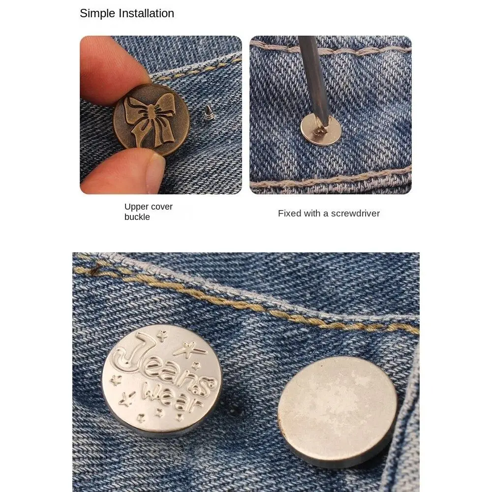 Botones de repuesto duraderos para pantalones vaqueros, alfileres ajustables de cintura extraíbles sin clavos, botón de Metal sin costura, 10 piezas