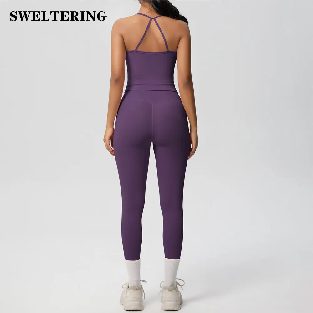

SWELTERING Yoga Outfits Women Tracksuit Fitness Suit Training Sleeveless Sport Gym Set Workout Overalls Sports Bra Sportswear