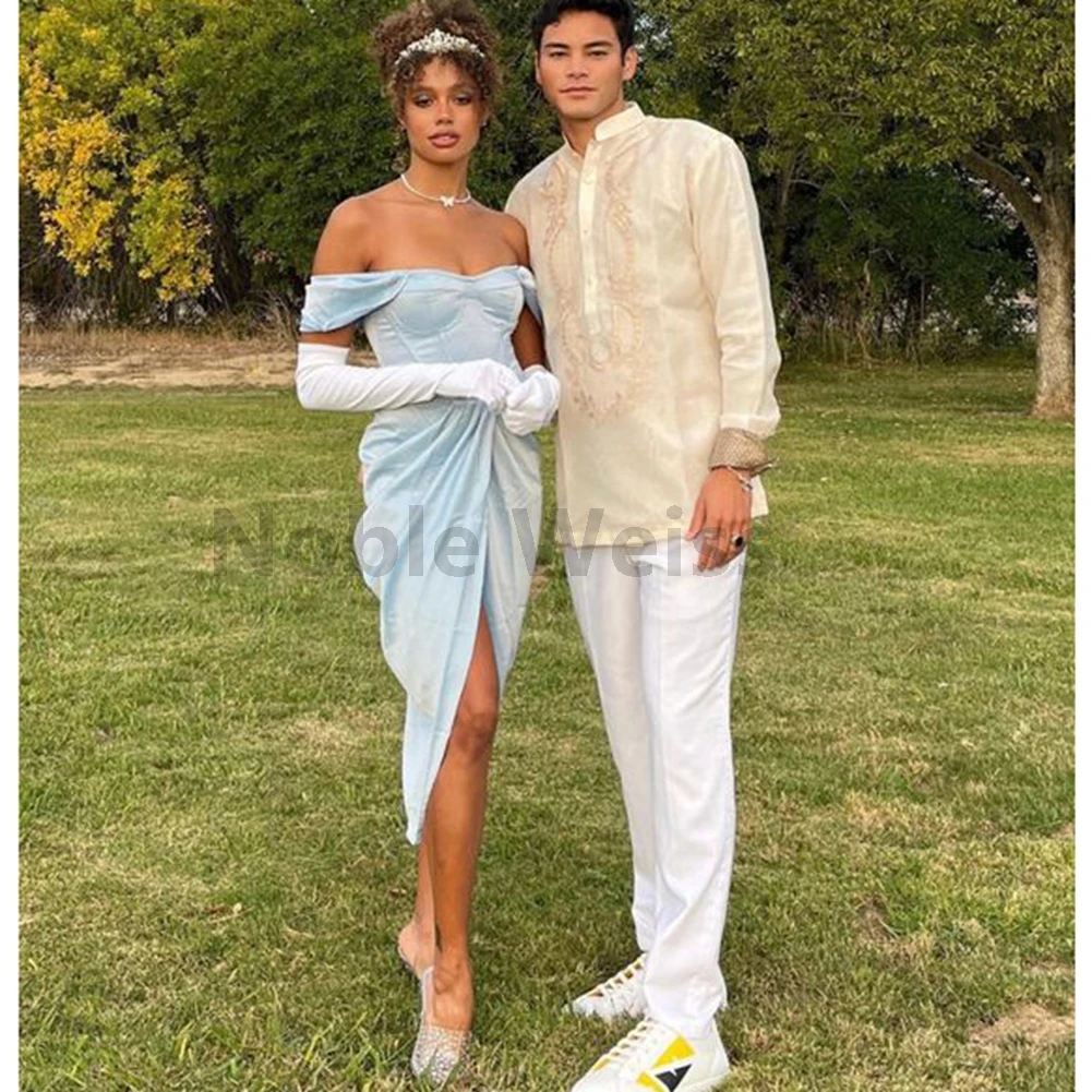 Satin Mermaid Prom Dress Knee Length Pleat Evening Gown with Split Customize