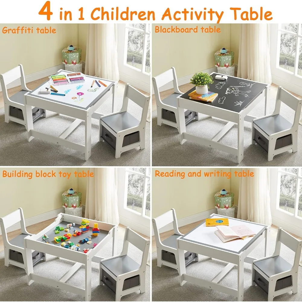 Conjunto de mesa e cadeira infantil, mesa de atividades de madeira 3 em 1 com gaveta de armazenamento para desenho infantil, leitura, 2 em 1 destacável