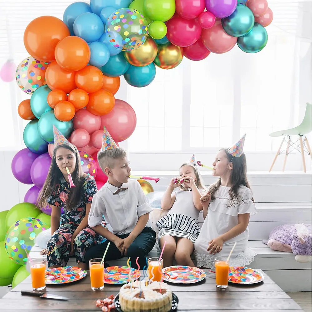 Multi-Color Neon Balloon Arched Garland Set, Various Colors Blue Purple Orange Green Pink Green Gold Rainbow Balloon Garland, Colorful Balloon Arch Set, Suitable for Carnival Summer Birthday Party Decoration