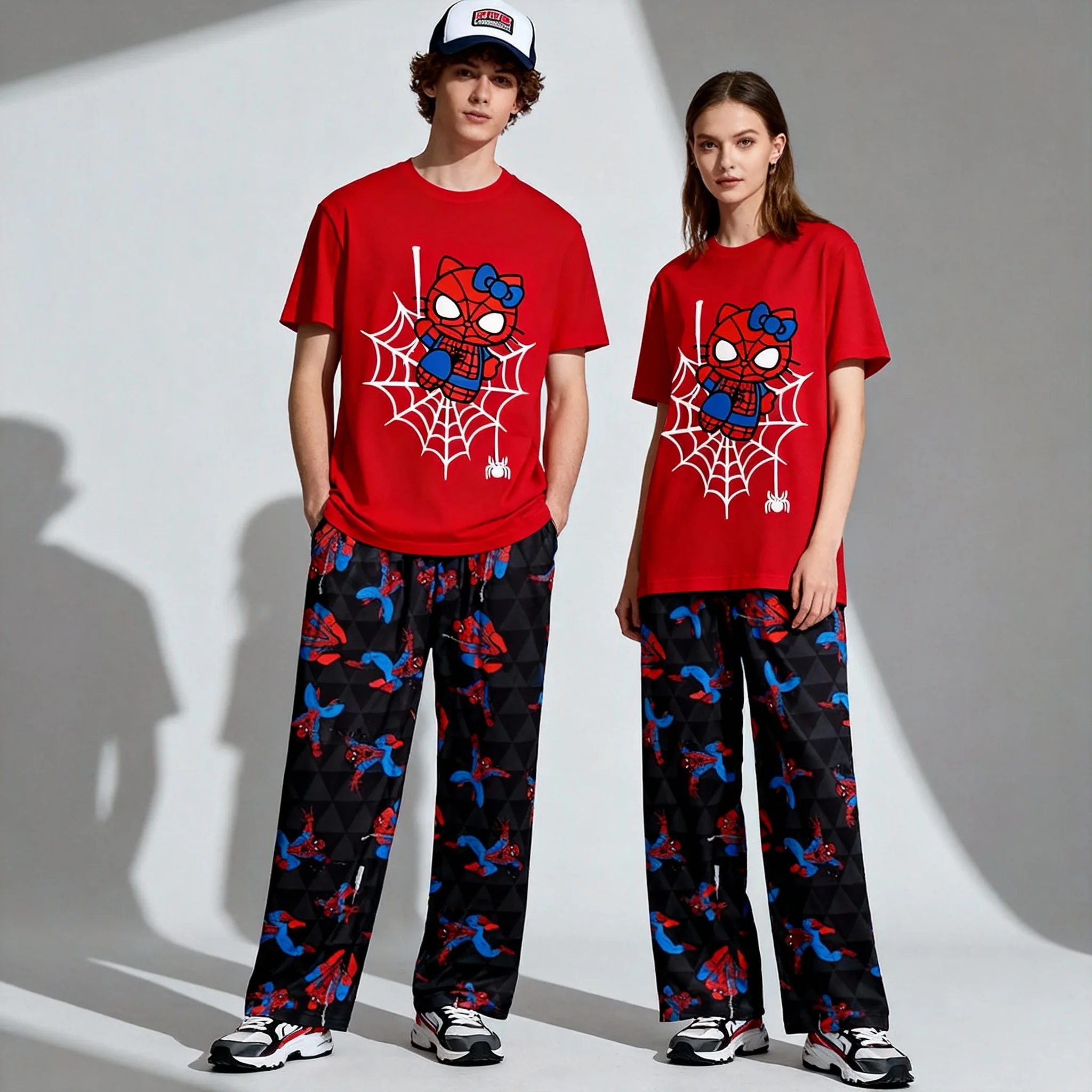 

Весенне-осенний хит продаж, серия Disney, милый крутой человек-паук, прямые брюки с короткими рукавами, комплект для взрослых, семейный комплект, новый стиль