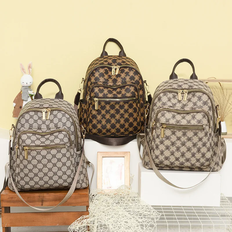 Retro Printed Small Backpack 2023 New Fashion Casual Texture PU Backpack Travel Commuter Bag