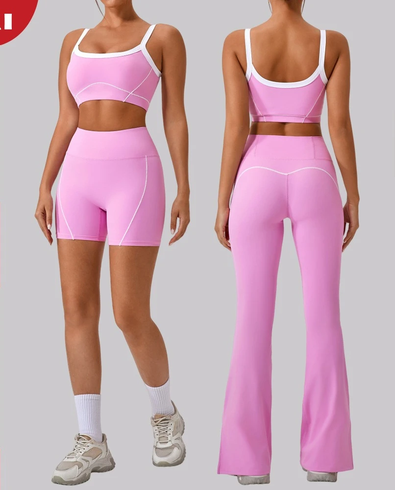 

Women's Thin Strap Tennis Cycling Tank Top Set New Naked Tight Outdoor Sports Underwear Contrast Set Strap Sports Bra And Tank T