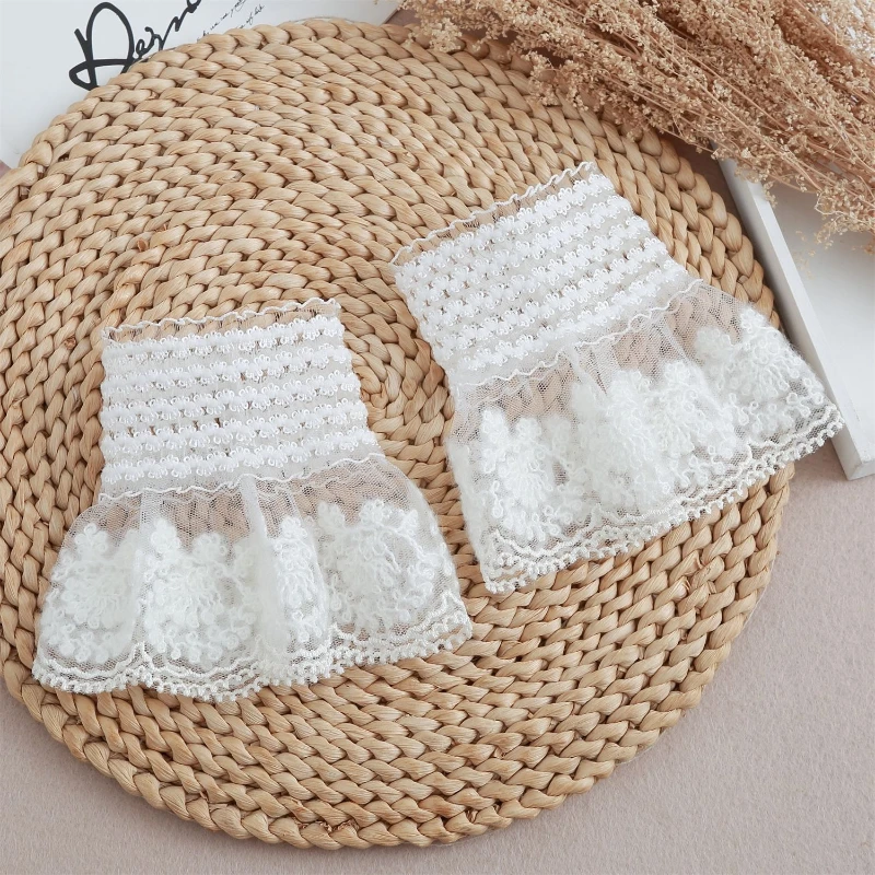 

Lace Flower Detachable Cuffs for Womens Sweater Fake Sleeves Crochet Lace Horn Cuffs Flounces Ruffles Sleeve Accessories