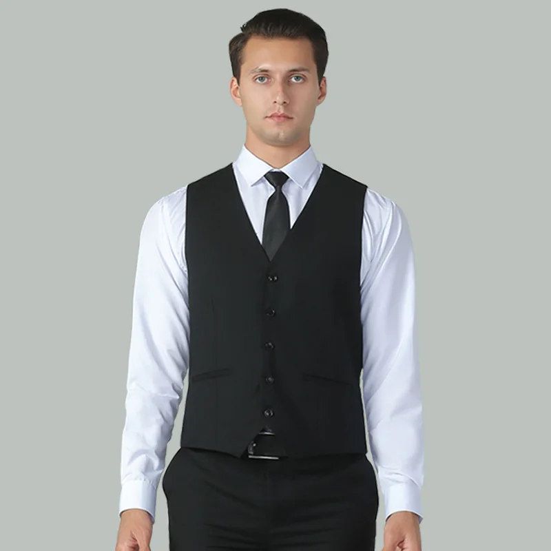 

Man Suit Vest Fashion Simple Solid Color V-neck Slim Versatile Male Waistcoat Single-breasted Pocket Office Business Men Coat