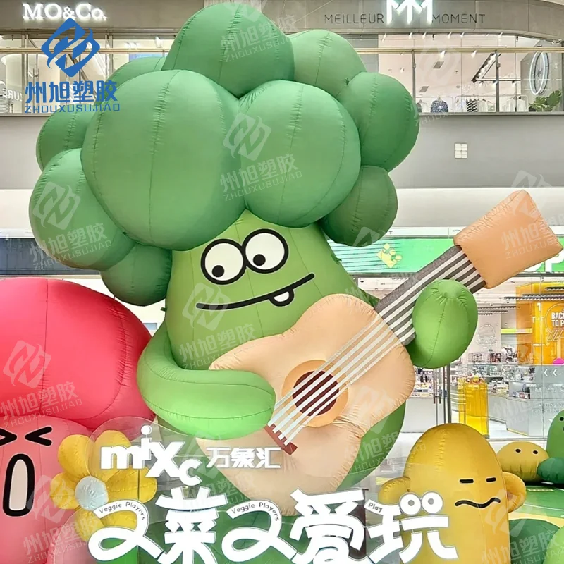 Green inflatable broccoli vegetable cartoon doll guitar player for vegetable fruit theme activity decoration