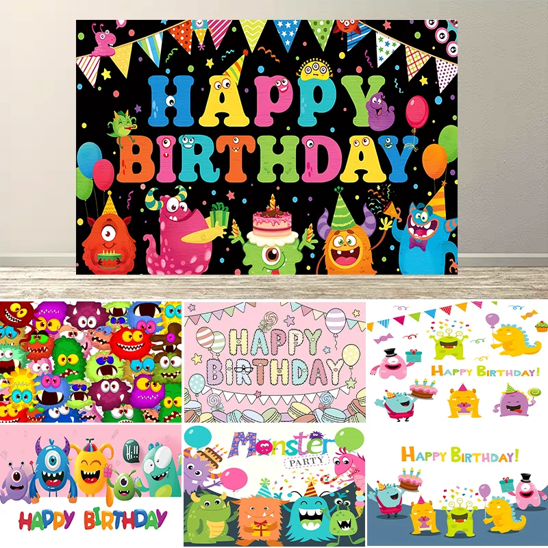 

Monster Birthday Backdrop Cartoon Birthday Party Photography Banner Cake Table for Baby Shower Party Supplies Photo Booth Props