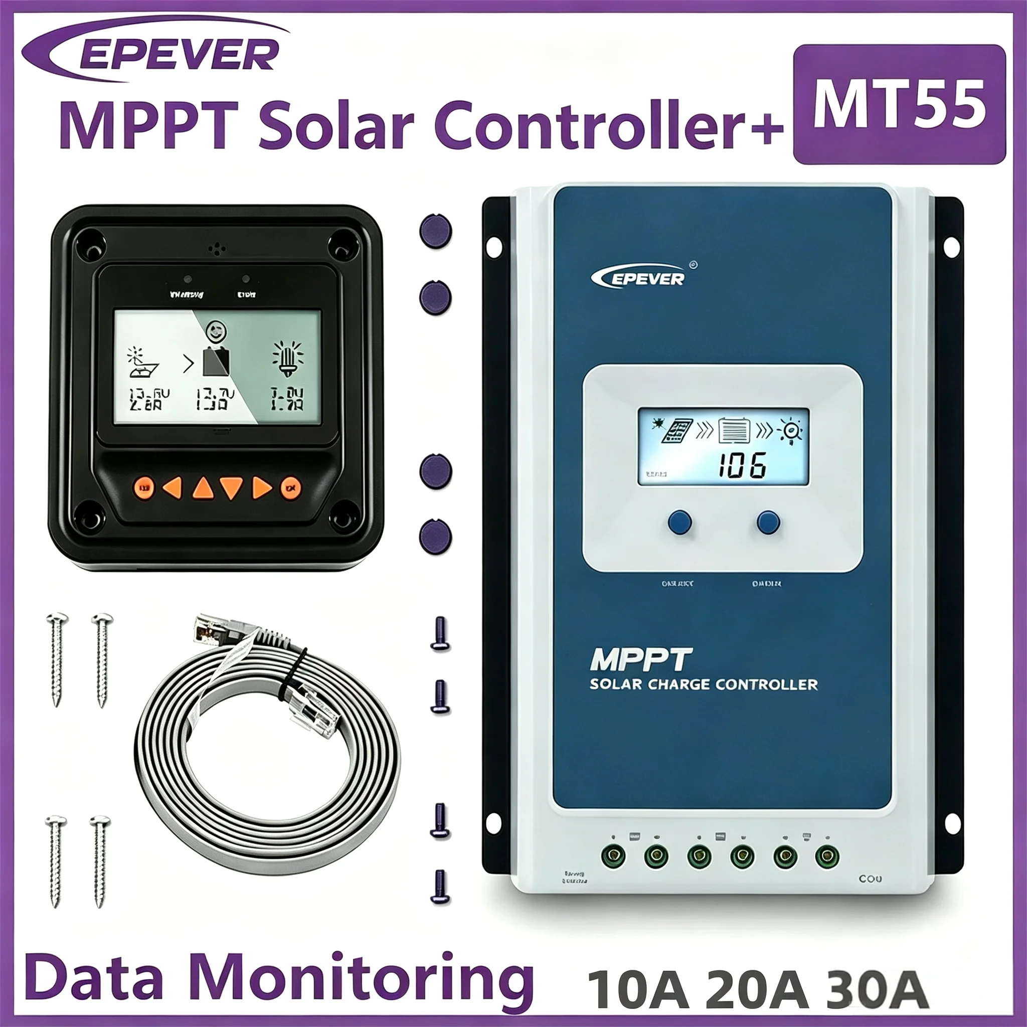 EPEVER Tracer AN 10A/20A/30A MPPT Controller 12V 24V Auto with MT55 Remote Display – 1210AN 2210AN 3210AN