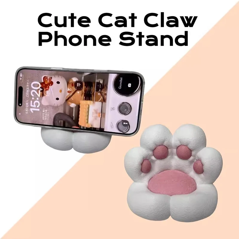 Cute Cat Paw Phone Stand, 3D Print Desktop Holder, Anti-Slip Lazy Bracket for Watching Videos view 2