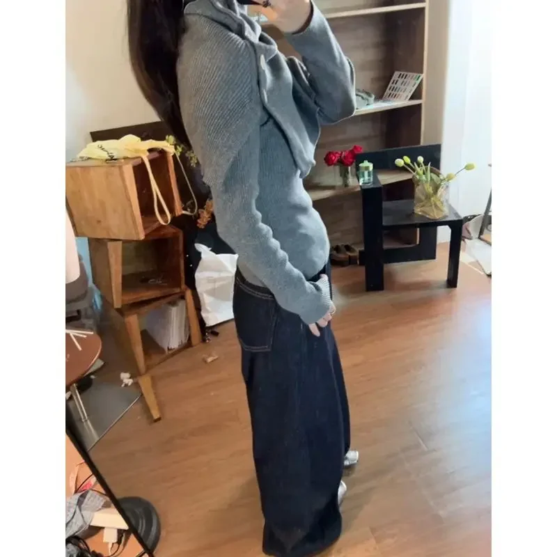 Y2K Vintage Knit Sweater Women 2000s Harajuku Fashion Long Sleeve Pullover Elegant Korean Aesthetic