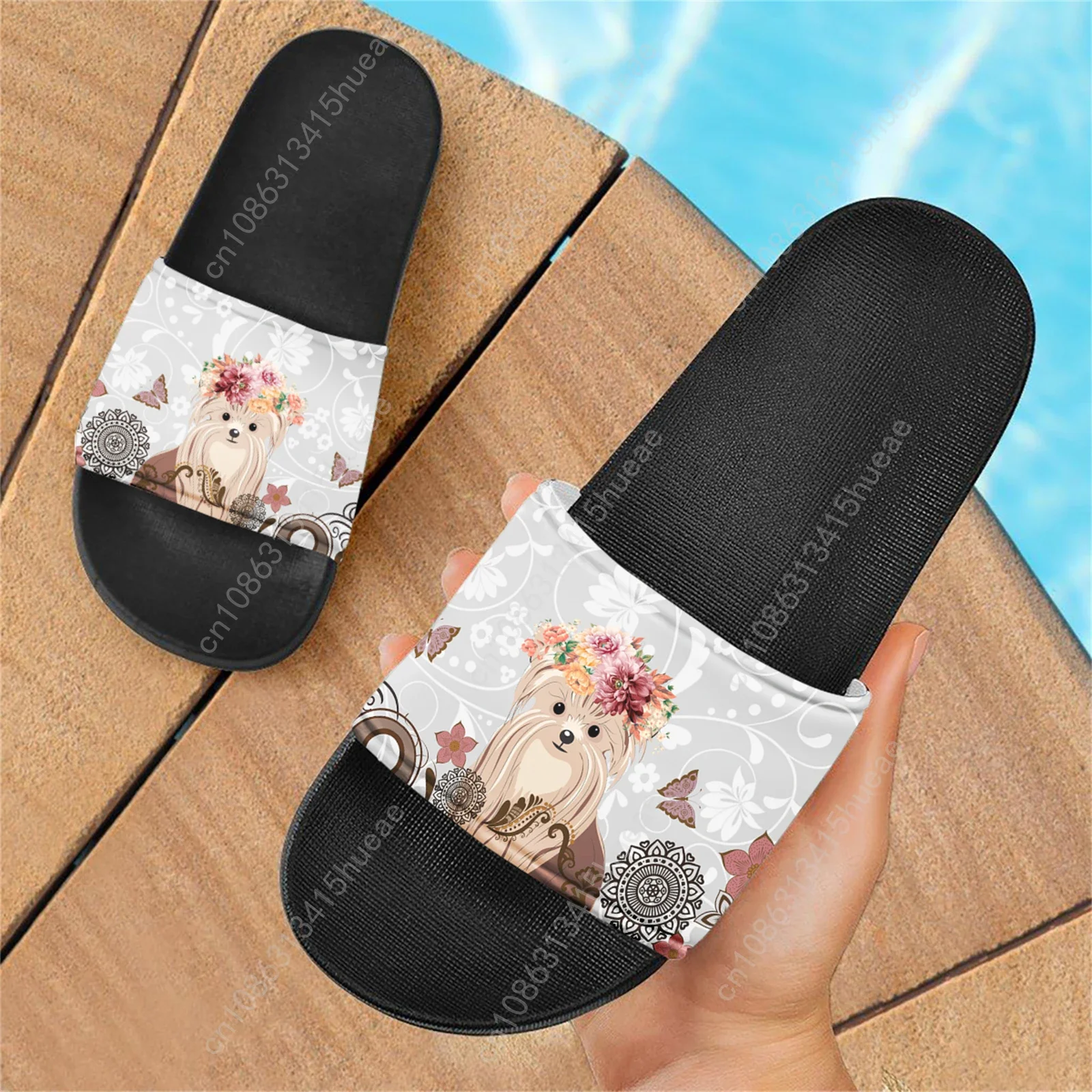 Summer Comfortable Indoor Women Slides Cute Yorkshire Terrier Print Non-slip Casual Ladies Slippers Lightweight Female Sandals