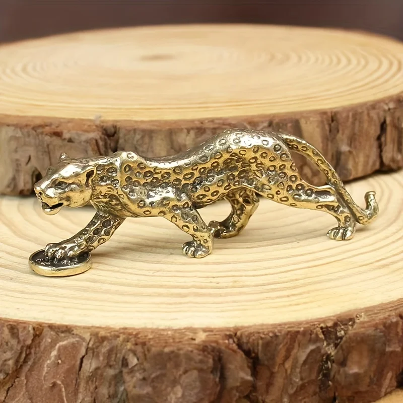 1pc Vintage Brass Metal Leopard Ornament Decorative Desk Accessories Office Desktop Decor Home