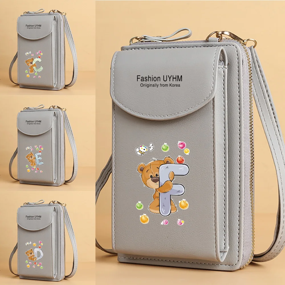 

Fashion Women Small Handbag Crossbody Bags Mini PU Leather Shoulder Messenger Bag Bear Print Phone Purse Zipper Flap Card Packet