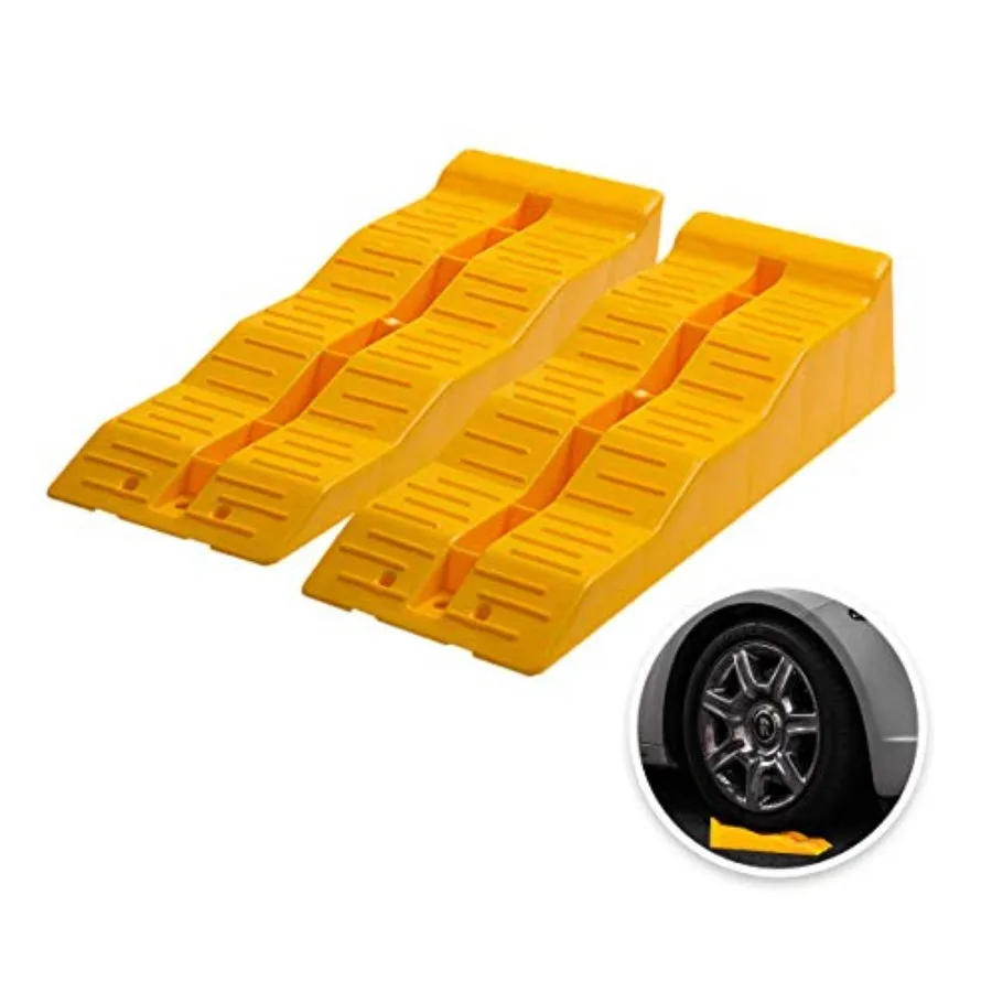 

Yellow Leveling Car Ramps Set of 2 Block Car Ramp, Tri-Leveler, Sturdy Polyethylene on Uneven Ground, Universal Fit for Cars Tr