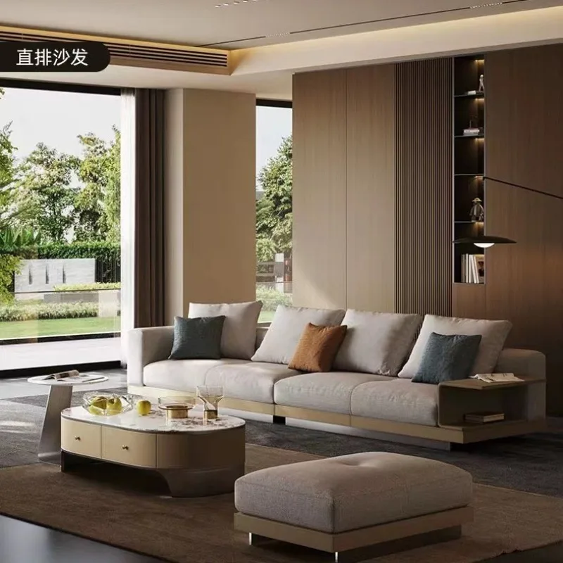 Leather sofa, modern simple large flat-floor villa large apartment living room large corner straight row combination sofa