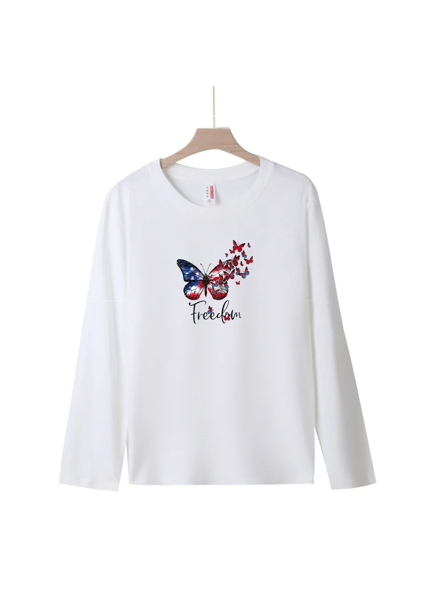 

Women's 100% Cotton Long Sleeve round Neck Butterfly T-Shirts Y2K Streetwear American Element Female Top