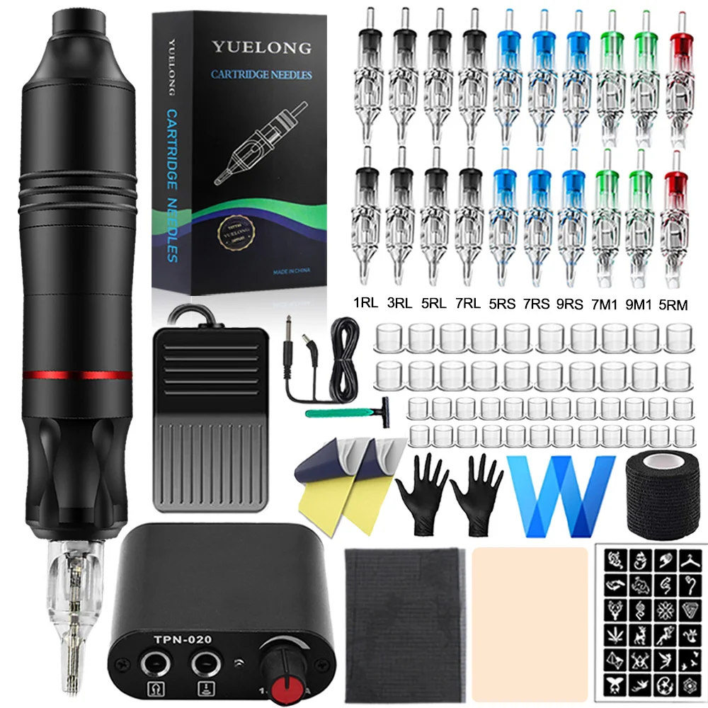 

Complete Tattoo Kit for Beginners Artists Rotary Tattoo Machine Pen with Power Supply Foot Pedal Cartridge Needles Starter Set