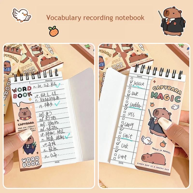 80 pages Capybara English Vocabulary Notebooks Student Portable Pocket Notebook Agenda Planner School Notebooks Back To School