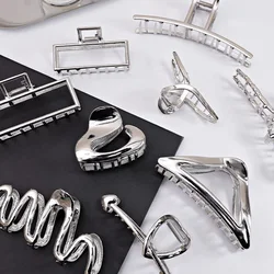 Vintage Zilver Geometrische Metalen Haarklauw Voor Vrouwen Meisjes Lange Haarhouder Hoofdband Haarklauw Clip Mode Haaraccessoires