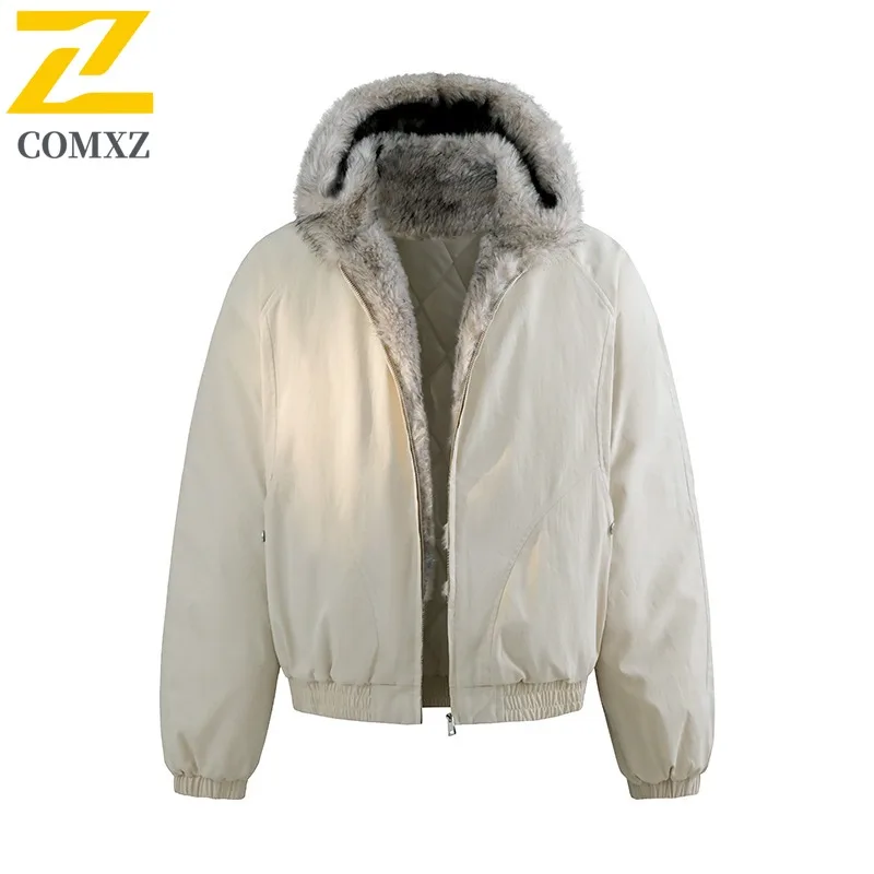 

Winter Warm Parka Style Cotton Coat Faux Fur Collar Thickened Triple Protection Jacket Hooded Windproof Waterproof Outerwear