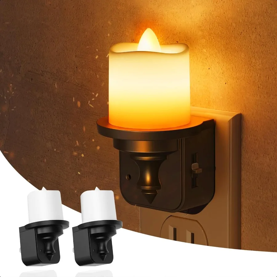 

L LOHAS LED Candle Night Light Amber Night Lights Plug into Wall Flamel Candle Nightlight with Light Sensor 0100LM Dimmable De