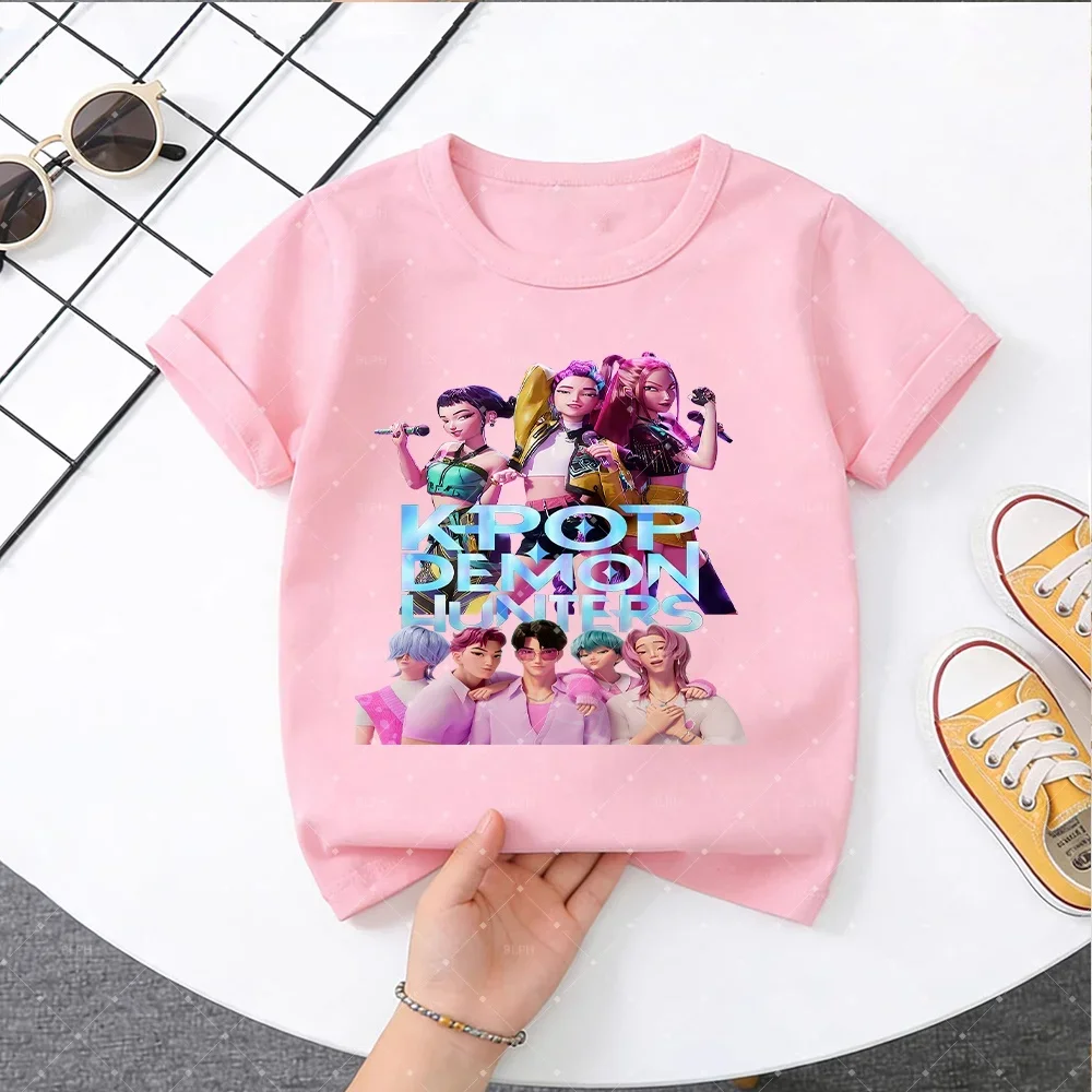 Stylish SAJABOYS KPop Demon Hunters Print Kids T-Shirt, Trendy Cartoon Character Tee for Boys and Girls